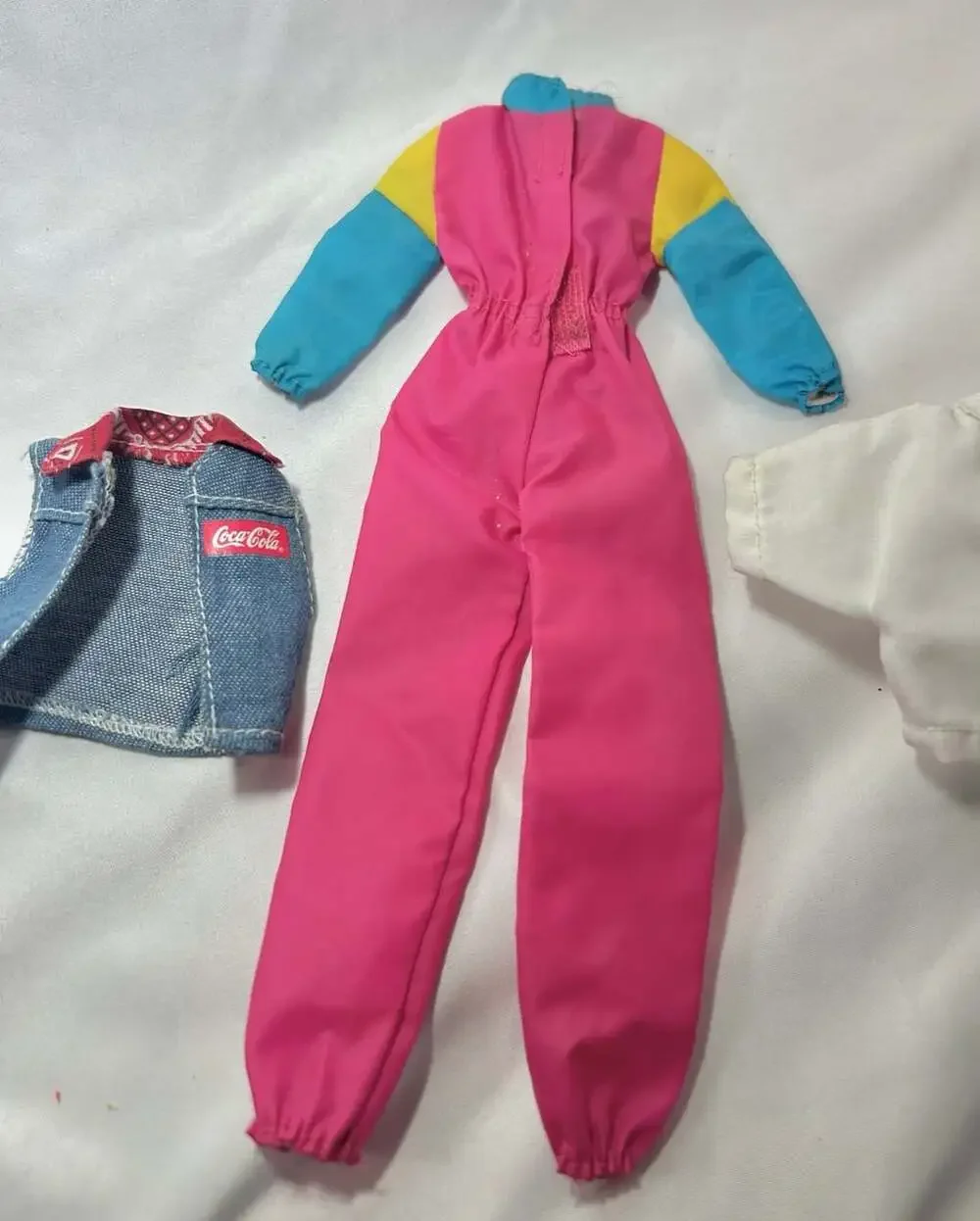 Barbie Snow suit 90’s , Coca Cola denim vest and white shirt